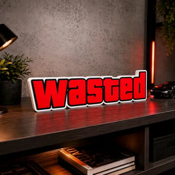Placa Letreiro Decorativo Wasted Mesa Quarto Sala de Jogos Estilo GTA em Alto Relevo Decoração PC Gamer