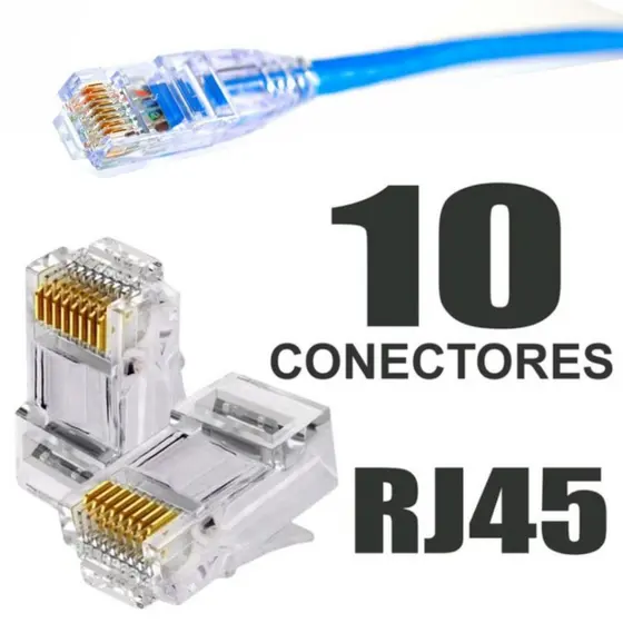Kit 10 Conectores Rede RJ45 CAT5 CAT5E CAT6 Ethernet Lan 8 vias Crimpar Cabo Macho Internet