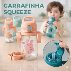Garrafa De Água Infantil Squeeze 450ml Com Canudo E Alça Antivazamento Buba Baby Crianca Escolar