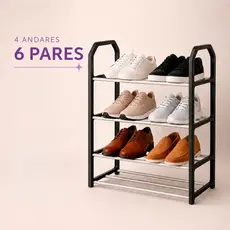 Sapateira 4 Andares 6 Pares Multiuso Organizador de Calçados Portátil Metal Resistente Preta Branca
