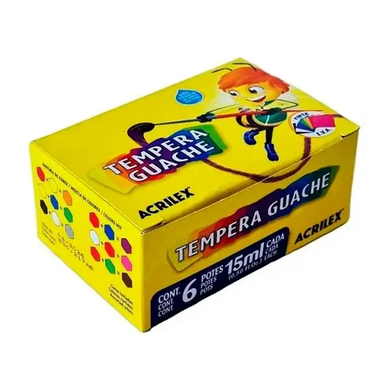 Novo Tinta Guache 6 Cores Acrilex 15ml - Acrilex Escolar Pintura Material Escolar