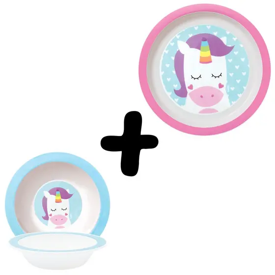Kit Alimentação Infantil com Prato e Bowl Unicórnio Para Microondas Buba