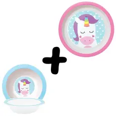 Kit Alimentação Infantil com Prato e Bowl Unicórnio Para Microondas Buba