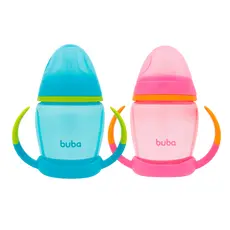 Copo com Alça Removível Treinamento 250 ml Azul Rosa Bico Silicone Buba