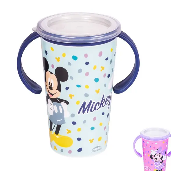 Copo Magic 360 graus Antivazamento Treinamento Infantil Alça e Tampa Disney Mickey Minnie Plasútil