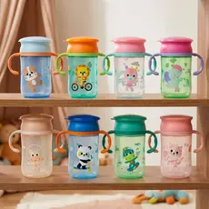 Copo Infantil Treinamento 360º Bubazoo com Alça e Tampa Válvula Antivazamento com Trava 300 ml Buba