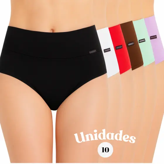Kit Calcinhas Cós Alto Fio Dental Conforto Microfibra Uso Diário