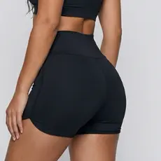 Short Feminino Suplex Curto Academia Fitness Cintura Alta Zero Transparência Preto Treino