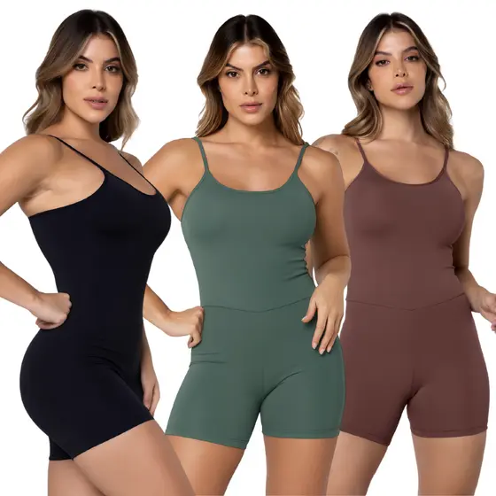 Kit 3 Macacão Macaquinho Básico Poliamida Zero Transparência Costas Personalizada Roupa de Academia