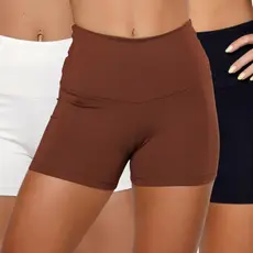 Kit 3 Shortinho Fitness Cintura Alta Sem Transparência Academia Básico Feminino Design Clean Respirável Ajustado