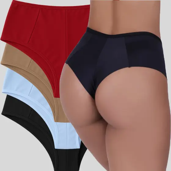 Kit Calcinhas Plus Size Fio Dental Duplo Pala Alta Não Marca a Roupa Ajusta Bumbum
