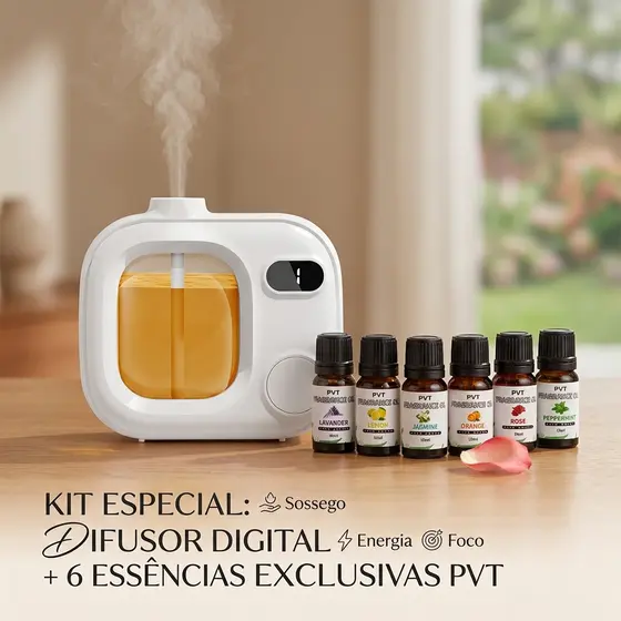 Difusor de Aroma USB Recarregável Com 6 Essências | Purificador de Ar e Aromatizador