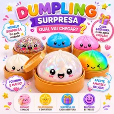 Caixa Surpresa Glitter Dumpling Squishy Antiestresse Paozinho Chines