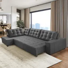 Sofá de Canto Retrátil e Reclinável com Molas 3,00x2,00 Esq Jacke Suede Adonai Estofados