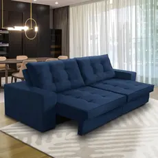 Sofá Retrátil e Reclinável 3 lugares 2,10m com Molas Marcela Suede Azul Adonai Estofados