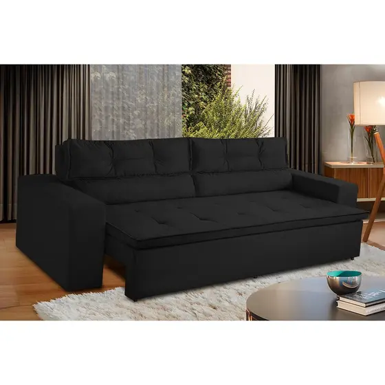 Sofá Retrátil e Reclinável 3 lugares com Molas 1,80m Vegas Suede Preto Adonai Estofados