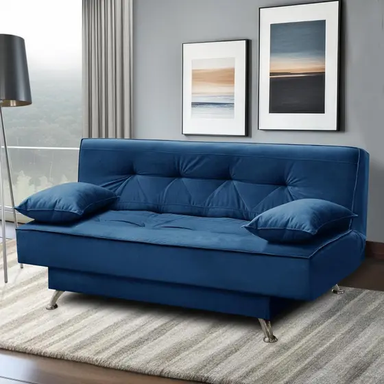 sofá cama 1,80m França Suede Azul Adonai Estofados