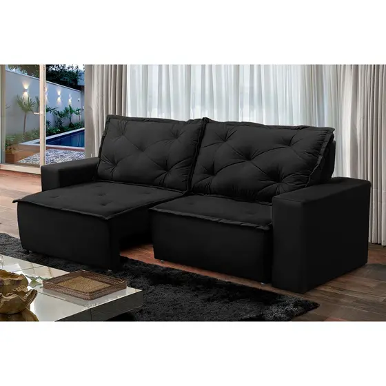 Sofá Retrátil e Reclinável 3 lugares com Molas 2,00m Ana Suede Preto Adonai Estofados