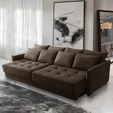 Sofá Cama Retrátil e Reclinável 2,30m com Molas Carol Veludo Marrom Adonai Estofados