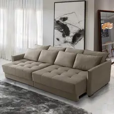 Sofá Cama Retrátil e Reclinável 2,50m com Molas Carol Veludo Cappuccino Adonai Estofados
