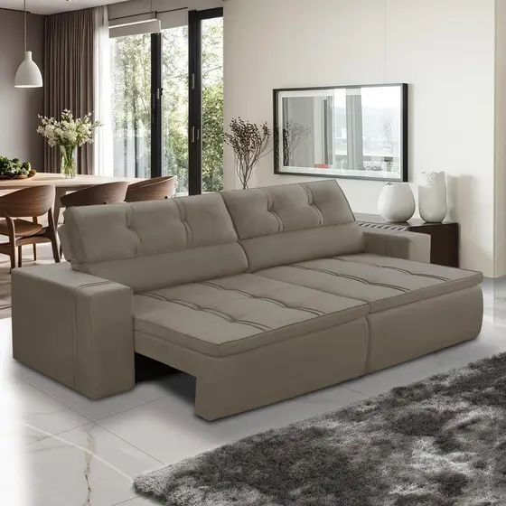 Sofá Retrátil e Reclinável 3 lugares 2,50m com Molas Stella Suede Adonai Estofados