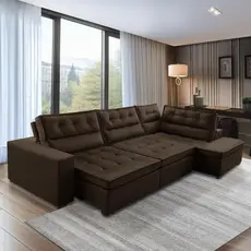 Sofá de Canto Retrátil e Reclinável com Molas 3,40x2,00 Virginia Suede Adonai Estofados
