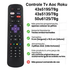 Controle Remoto TV Smart AOC Roku 32S5195/78G 43S5195/78G Netflix GloboPlay DAZN Deezer 9091