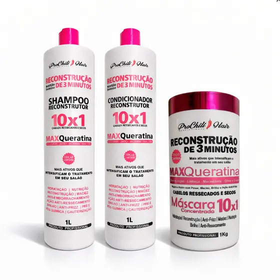 Kit Reconstrução Capilar Profissional 10 Em 1 Com Máscara Reconstrutora 3 Minutos 3x1000 Promoção