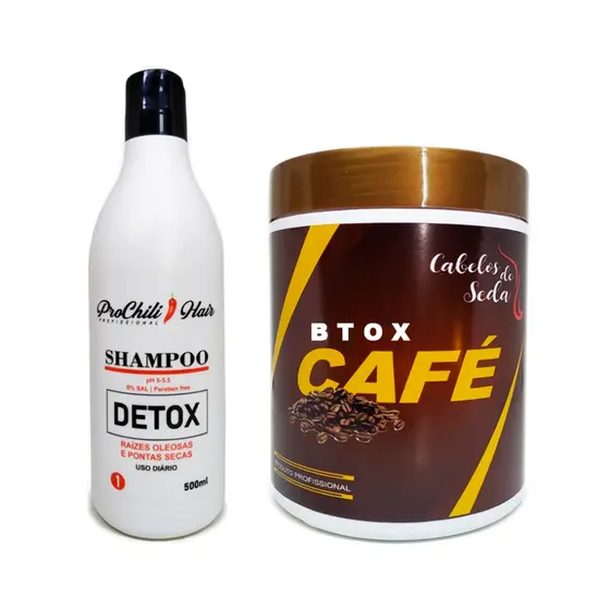 Btox Capilar Café Profissional + Shampoo Detox Cabelos Porosos Com Raízes Oleosas