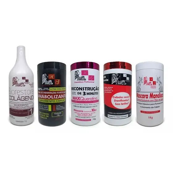 Kit Cronograma Completo + Shampoo Anti-resíduo Limpeza Reconstrução Anti Queda Oleosidade Salão