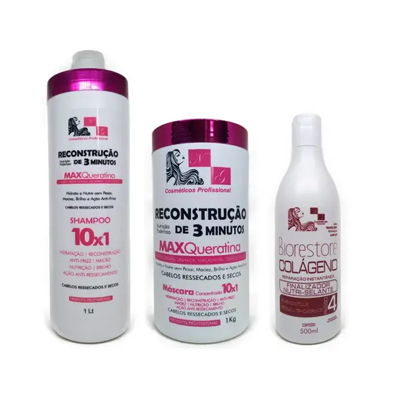 Shampoo Reconstrutor + Máscara Reconstrução + Protetor Térmico Finalizador