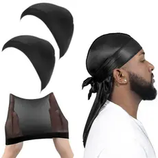 kit 2 Wave cap + 1 Bandana Durag Dureg Touca Waves Dread Trap Rap Cores bandana hip.