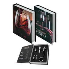 Kit Vinho Abridor Saca Rolhas Tampa Dosador Livro 05 Peças