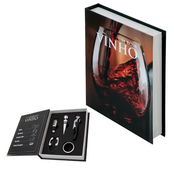 Kit Vinho Com Acessórios Para Presente Abridor Saca Rolhas
