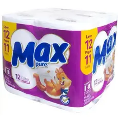 Papel Higiênico Folha Dupla Max Pure com 12 Rolos 30m