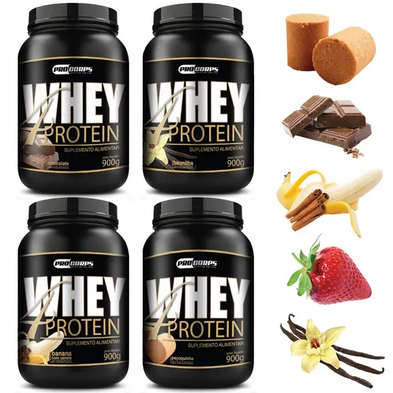 4 Unidades - Whey 4 Protein 900g - Pro Corps com 32g Proteina