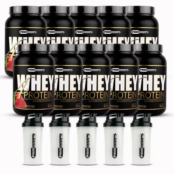 10 Whey 4 Protein 900g + 5 Coqueteleiras/shakeiras