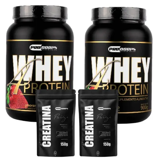 2 Whey 4 Protein 900g + 2 Creatinas pura refil 150g - Pro Corps