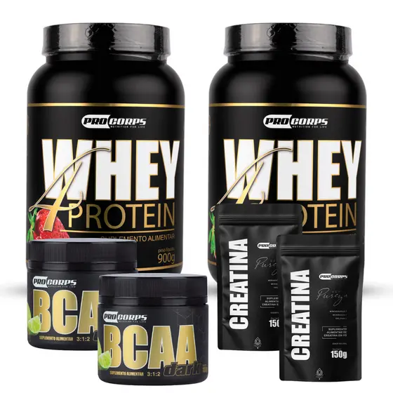 2 Whey Protein 900g + 2 Bcaa em pó + 2 Creatina definição muscular