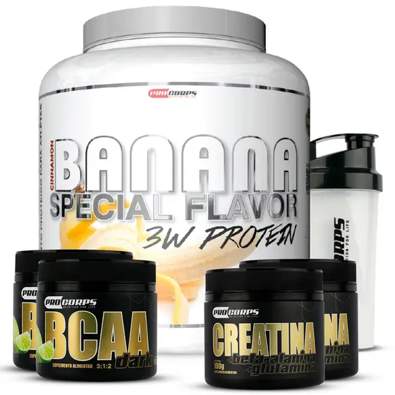 Whey Protein 1,8 Kg Gourmet + 2 BCAA DARK 150g + 2 Creatina 100g + Coqueteleira Grátis