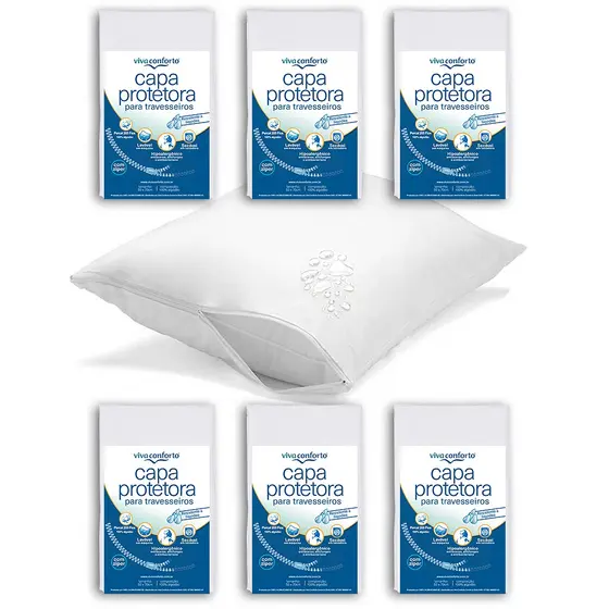 Kit 6 Capas Protetoras de Travesseiros Impermeável Percal 200 fios 100% algodão Viva Conforto