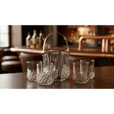 Balde de Gelo em Vidro c/ Alça + 4 Copos de Whisky em Vidro