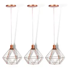 KIT 3 Pendente Aramado Diamante Retro ROSE GOLD FIO CRISTAL