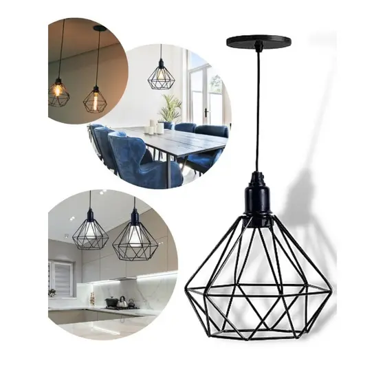 Pendente Lustre Luminária Aramado Diamante Preto