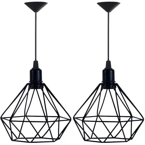 Kit 2 Pendente Lustre Luminária Aramado Diamante Preto