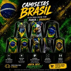 Camiseta UV50+ Brasil Manga Longa Masculina/Feminina Dry Fit Proteção Solar Camisa Patriota Estampada