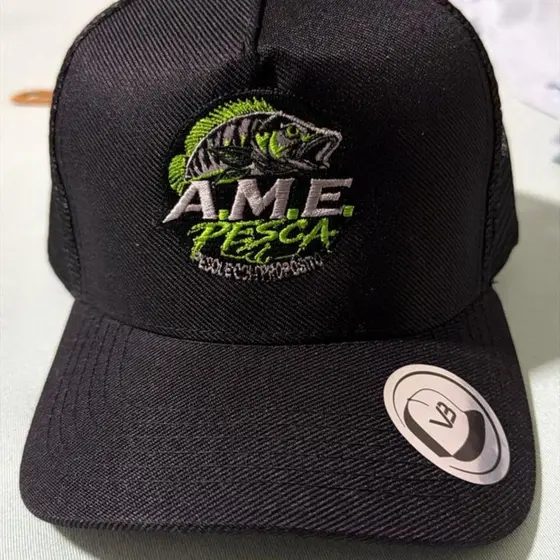 Boné AME Pesca Bordado Premium Aba Curva Ajustável Estilo Fishing
