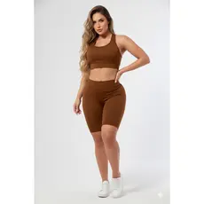 Conjunto Fitness Ciclista Top E Bermuda Cos Alto Roupas Feminina Para Academia Suplex A09