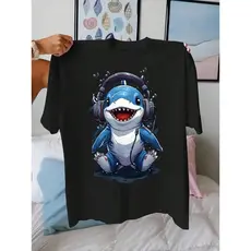 Camiseta  De Manga Curta Básica Infantil Para Meninos Casualmente Adequado As Estações Do Ano Estampa De Tubarao
