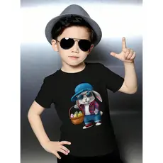 Camiseta De Manga Curta BásicaI nfantil Para Meninos Casualmente Adequado As Estações Do Ano Estampa De Coelho